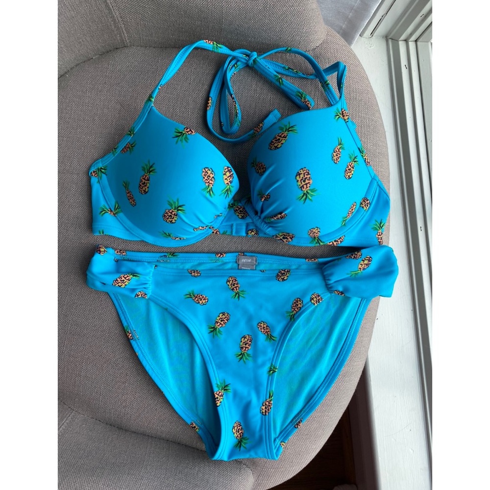 Aerie blue pineapple bikini set